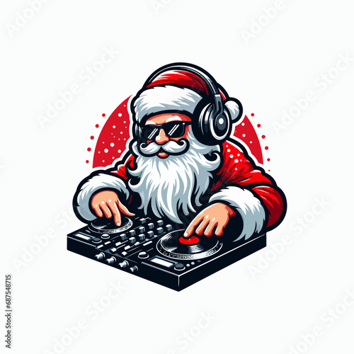 dj santa claus at christmas party playing beats vector illustration. Ai Generated