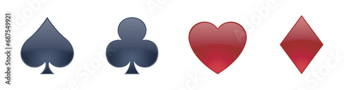 High quality vector illustration of the four Poker playing cards suits symbols - Spades, Hearts, Diamonds and Clubs icons isolated on white background