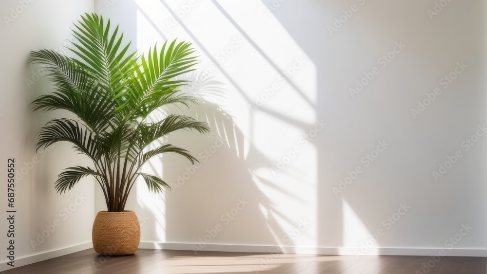Monstera leaves, a beautiful tropical native with the freshness of natural leaves. The background wall has a sun shadow on a white copy space wall for displaying products. Monstera leaves, a beautiful tropical native with the freshness of natural leaves. The background wall has a sun shadow on a white copy space wall for displaying products.