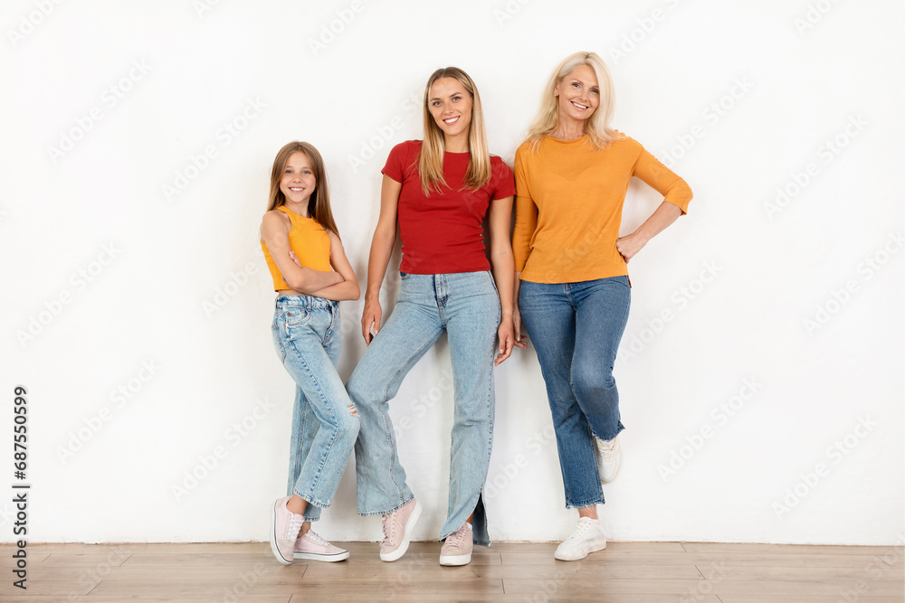 Obraz premium Happy beautiful three generation women family posing together