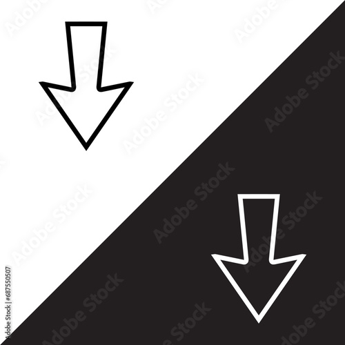 Down arrow icon vector. Scroll down icon sign symbol in trendy flat style. Move down vector icon illustration isolated on white and black background