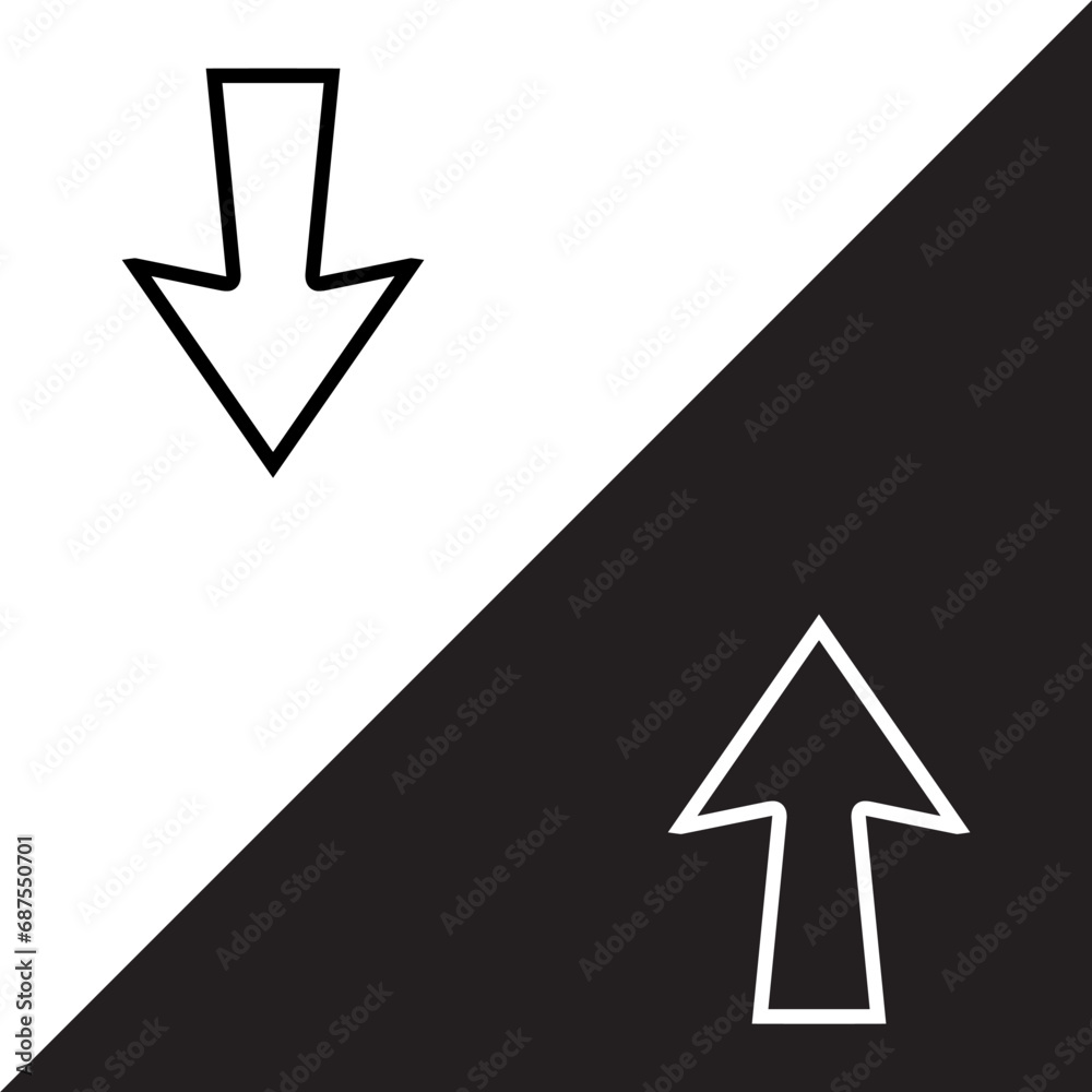 Down up arrow icon vector. Scroll down up icon sign symbol in trendy flat style. Move down up vector icon illustration isolated on white and black background Down up arrow icon vector. Scroll down up icon sign symbol in trendy flat style. Move down up vector icon illustration isolated on white and black background