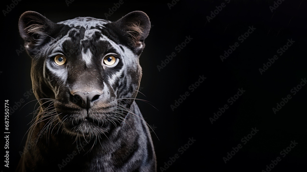 Sad panther is pensive isolated on gray background Sad panther is pensive isolated on gray background