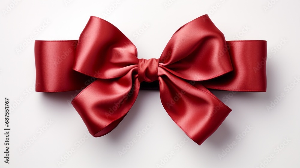 Red ribbon and bow isolated on white background