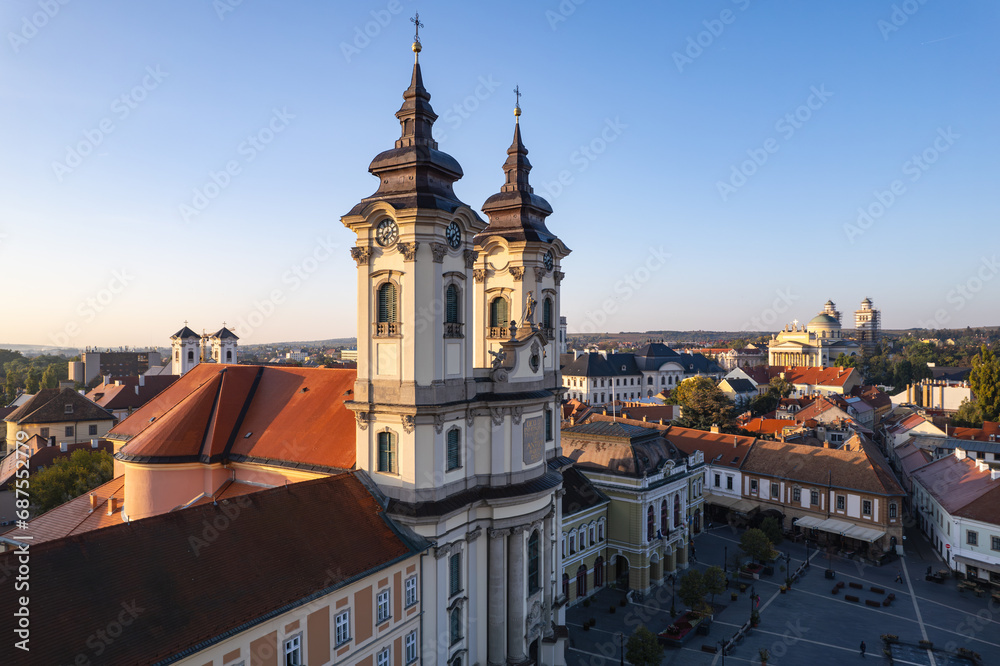 Eger city in Hungary , architecture and buildings, drone photo Eger city in Hungary , architecture and buildings, drone photo