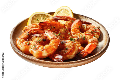 Delicious Roasted Shrimp Serve on Plate, Transparent Background
