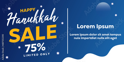 Happy Hanukkah. Vector illustration happy hanukkah sale 75% on blue background, suitable for banner, card, poster and more