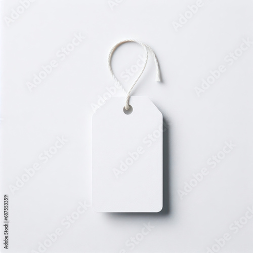 Blank white empty price tag, white note or gift card mock up solid white background. ai generative