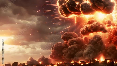 AI video clip. Large explosion of a nuclear bomb, World War 3 and nuclear war concept. photo