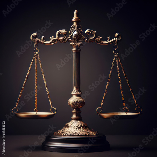 Fairness scales of justice on solid dark background. ai generative