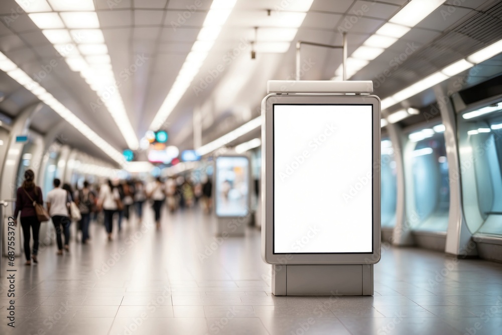 Metro station advertising board white mockup. ai generative Metro station advertising board white mockup. ai generative