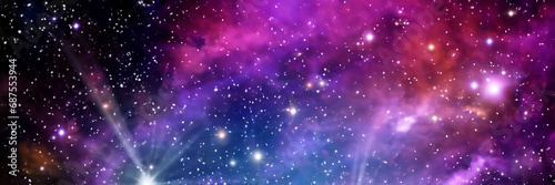 Space scene with planets, stars and galaxies. Banner for web, panorama, horizontal view. 3d render