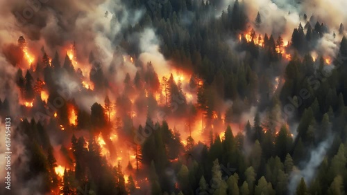 Video AI aerial photography of scary wildfire, wildfire disaster concept photo