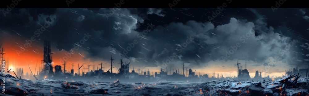 Abstract nuclear winter background. Human extinction. Consequences of nuclear war.