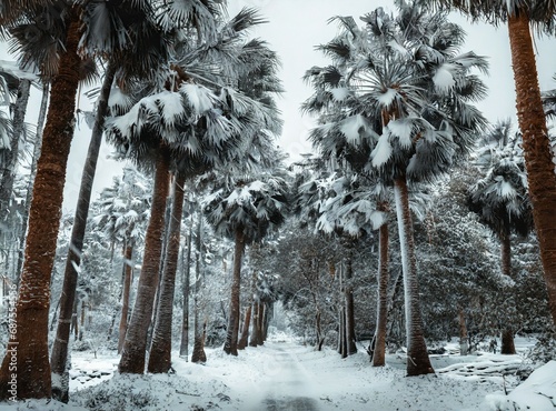 Snowy palms forest background