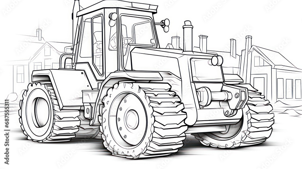Transportation-themed drawing featuring a tractor - coloring, silhouette, and the fun of manual art creation.
