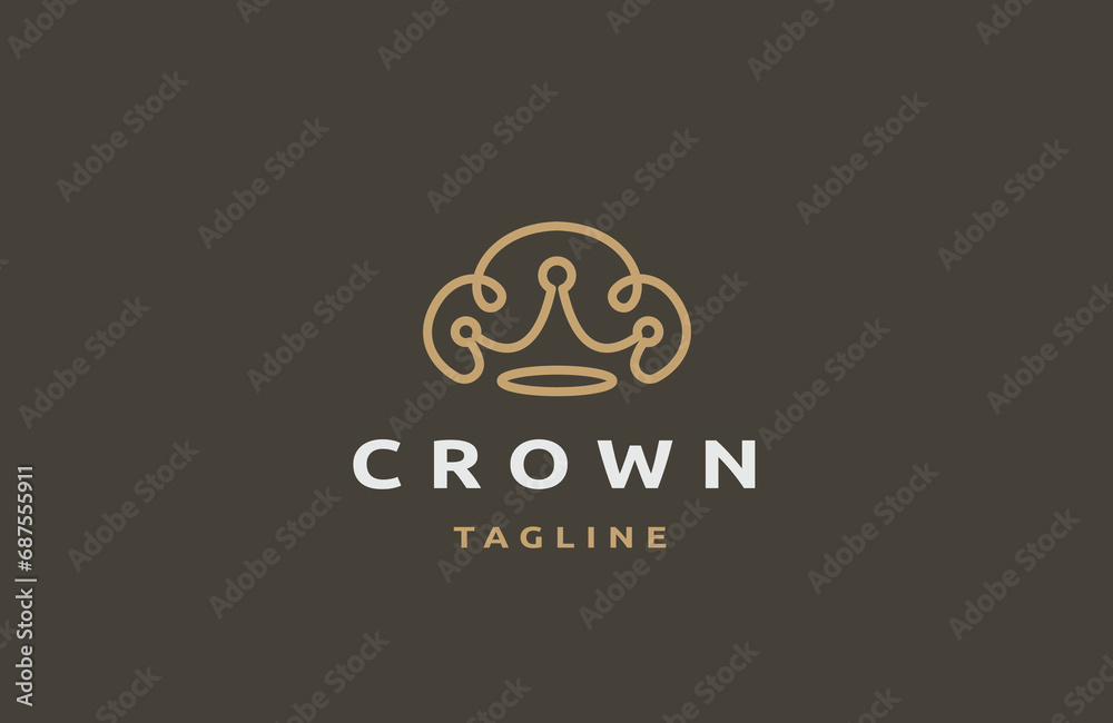 Luxury crown line logo design template