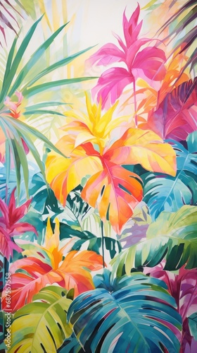 Abstract summer tropical background. Seasons. Bright shades. Tropical plants.