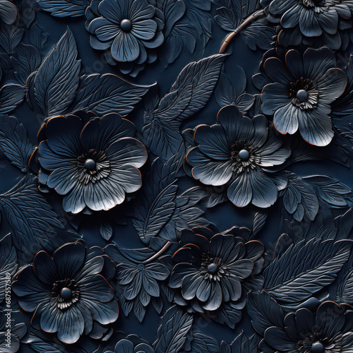 Seamless decorative leather flowers background pattern photo