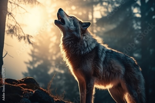 howling wolf. The sound of wilderness. Wolf in the forest howling under the moonlight.