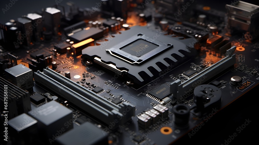A state-of-the-art motherboard with intricate circuitry A state-of-the-art motherboard with intricate circuitry