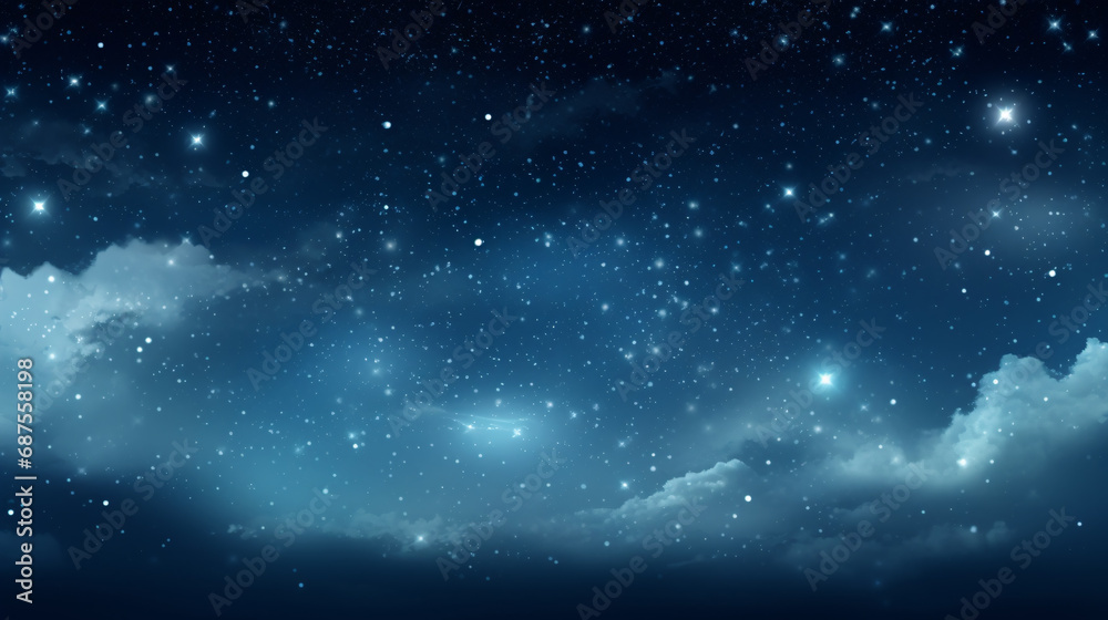 Fototapeta premium Sky background at night with bright stars The image of the dark sky filled with stars is beautiful and magical. Simulated and realistic images of memories of a night with a hazy sky and bright stars.