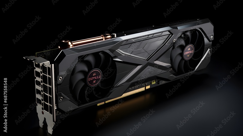 An advanced GPU unit featuring sleek design and vibrant LED accents An advanced GPU unit featuring sleek design and vibrant LED accents