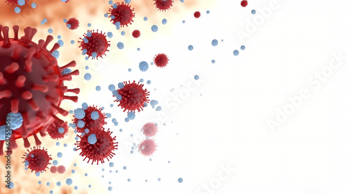A white background with blue and red coronaviruses and a white background.