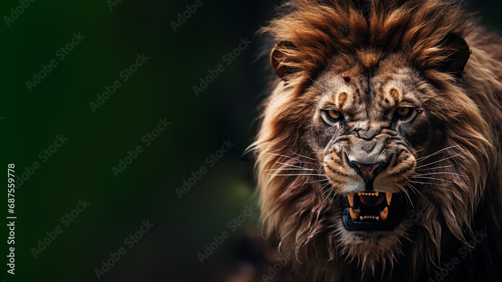 Naklejka premium A lion looks at prey in the forest