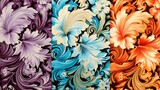textile vector, only four colors, floral flowers and leaves, high quality, 16:9