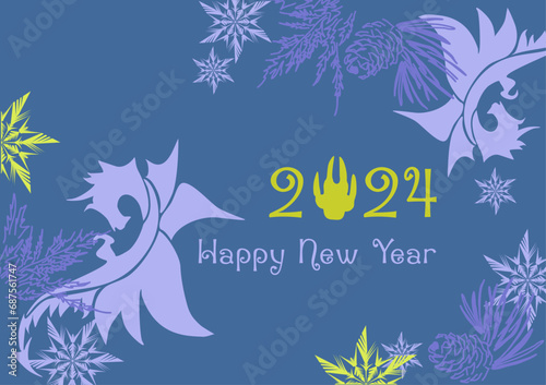 New Year card with 2024 year of the dragon  Chinese horoscope symbol. Dragon logo