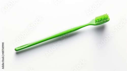 a vibrant green toothbrush that exudes a sense of vitality and cleanliness on a pure white backdrop.
