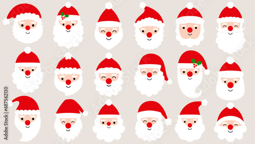 Cute cartoon Santa Claus faces vector set