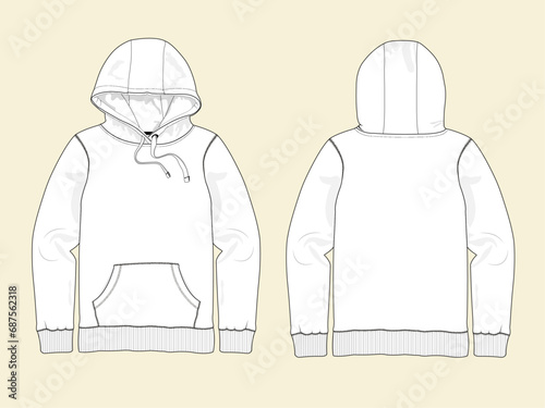 Hoodie, flat sketch, fashion design 