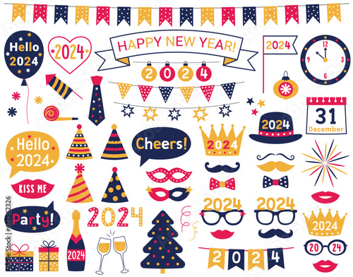 New Year 2024 vector party props