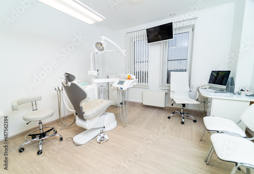 Dentist modern sterile room. Teeth healthcare equipment.