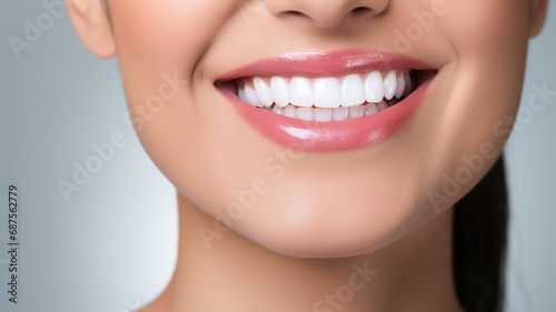 Charming female smile with dazzling white teeth  showing excellent dental health and hygiene. Ideal for dental banner. 