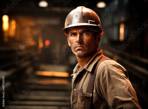 Industrial worker with hardhat, in the style of an old master.