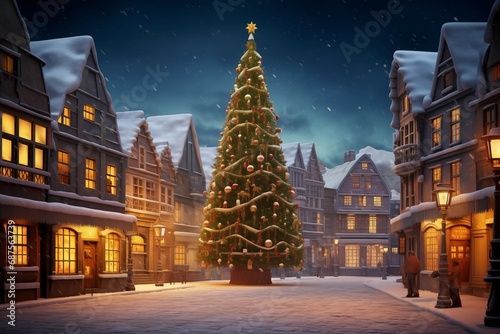 Traditional christmas market in the historic center Europe area Christmas tree winter atmosphere