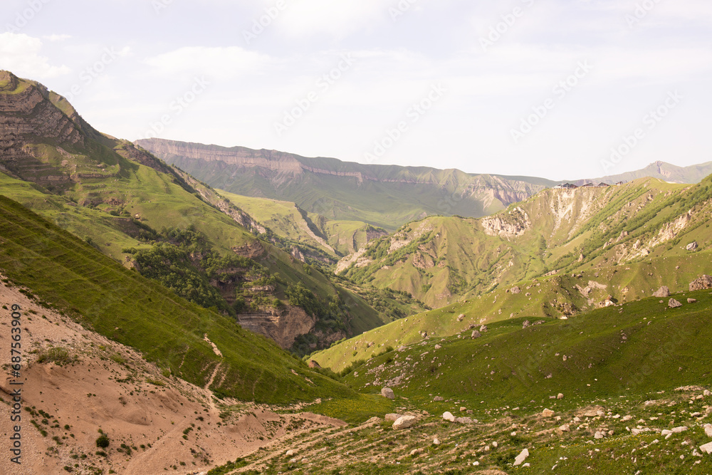 Fototapeta premium Beautiful green mountains near Laza village. Azerbaijan.