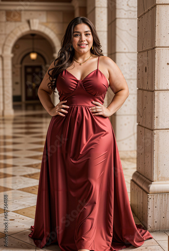 Elegant beautiful latina curvy plus size woman model in a dress, luxury background, body positivity and diversity concept, portrait hd © OpticalDesign