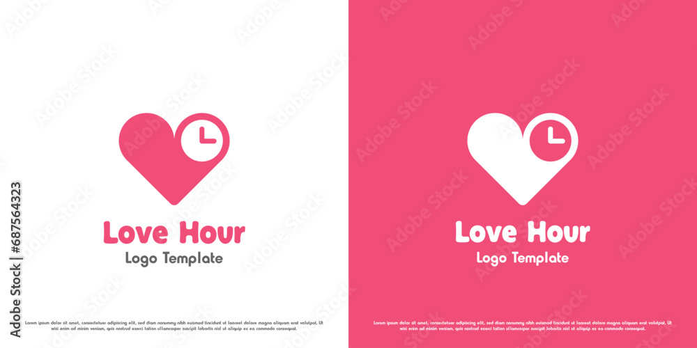 Love time logo design illustration. Shapes of love hearts affection objects clock couple dating app celebrate. Simple flat icon symbol fun playful happy cartoon abstract creative minimalist. Love time logo design illustration. Shapes of love hearts affection objects clock couple dating app celebrate. Simple flat icon symbol fun playful happy cartoon abstract creative minimalist.