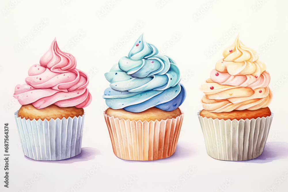 Sweet cream party delicious pink background chocolate cake birthday dessert cupcakes food