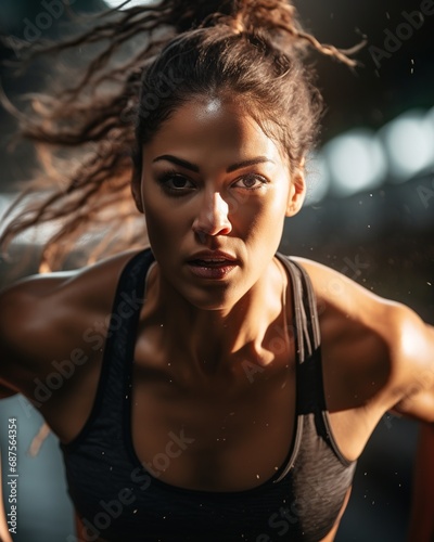 Focused Female Athlete Running on Track