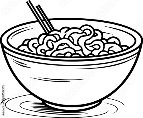 Noodle in bowl illustration outline 