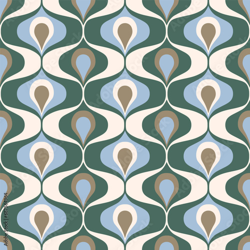 Retro 70s ogee ovals pine green pattern
