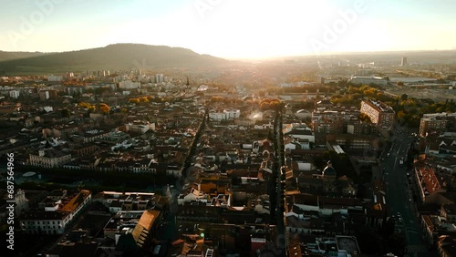 view of the city at sunset photo