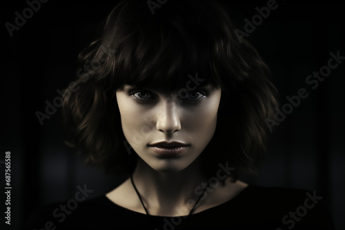 Dark Portraits. Dark minimalistic woman portraits. Cinematic portraits. Pitch black darkness and mystic portraits.