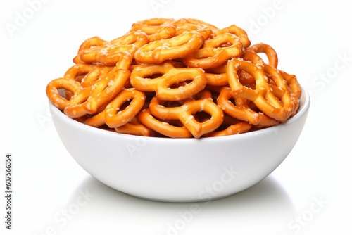 Generative AI image of Salted pretzels in bowl with isolated white background