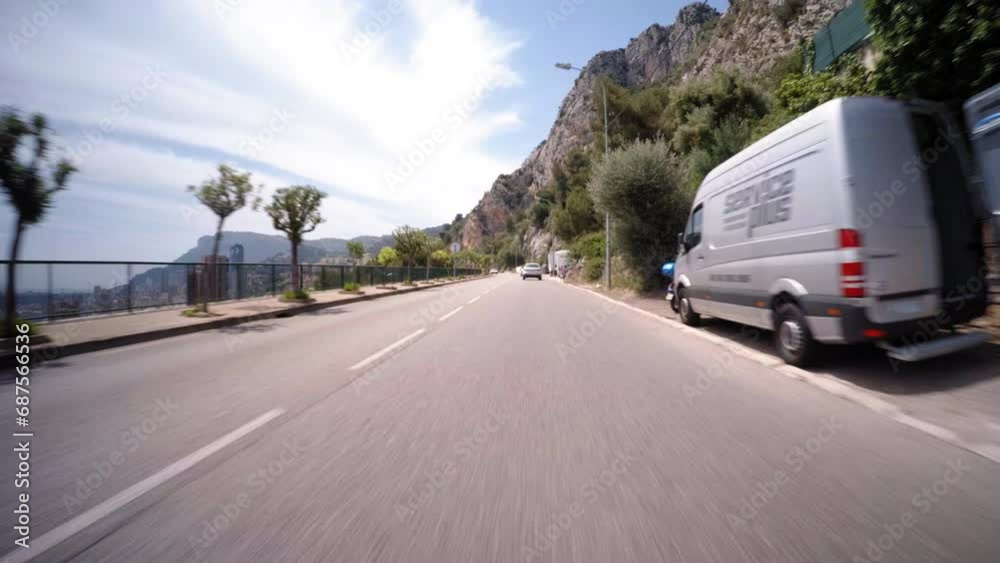 Point Of View Beautiful Mountains Seen Through Car Moving On Road - Monte Carlo, Monaco Point Of View Beautiful Mountains Seen Through Car Moving On Road - Monte Carlo, Monaco